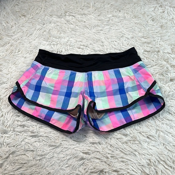 Lululemon Run: Speed Short *2-way Stretch Pop Plaid Reflective Multi / Black - Picture 1 of 6